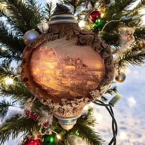 Vtg Terry Redlin Harvest Moon Ball Christmas Ornament Light-Up Bradford Editions